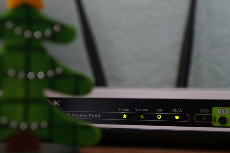 A wireless access point mounted on a wall